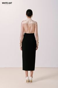 RUTH PENCIL JUPE 85% Polyester 15% Spandex Ensemble de Luxe pour Femmes Meilleur Prix Qualité Noir et Blanc Jupe Avant Split En Stock - Product Image 4