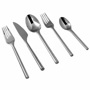 Juego de Cubiertos de Diseño con Mango Largo Redondo Plateado, Cuchara, Cuchillo y Tenedor - Product Image 1