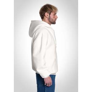 Sudadera con capucha extragrande con cremallera completa - Blanco roto 500GSM de alto gramaje con estampado serigrafiado y patchwork bordado - Product Image 5