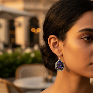 ต่างหูเงินแท้ 925 สำหรับผู้หญิง ประดับมุกน้ำจืดสีม่วง สไตล์วินเทจ ชุบทองคำขาว - Product Image 2