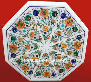 Forme octogonale Blanc Marbre Fleur Designs Incrustation Table Top Élégant Top Pierre Incrustation Conception Pour Diner Café Et Thé Table Tops - Product Image 1