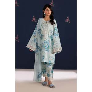 Printed Floral Breathable <b>3</b>-<b>Piece</b> 100% Cotton Lawn <b>Women's</b> <b>Suit</b> Set with Embroidery UF-4461 - Product Image 1