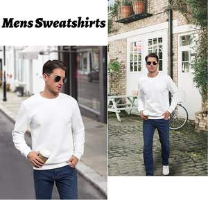 Sudadera informal de cuello redondo de manga larga de poliéster/algodón sólido para hombre, jersey de lana cálido para invierno, Sudaderas con cuello levantado, teñido liso - Product Image 6