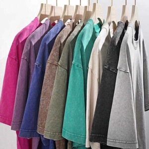 T-shirt vintage personnalisé T-shirt imprimé lavé à l'acide 100% coton Logo personnalisé col en O manches courtes de couleur différente - Product Image 4