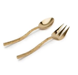 Ensemble de couverts à salade en métal avec cuillère et fourchette et poignée en pvd blanc pour table à manger - Product Image 4