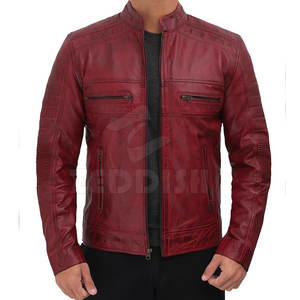 Fall Winter Men's Genuine Cow Skin Leather Jacket with <b>Stand</b> Collar Breathable Design for Outdoor Activities - Product Image 1