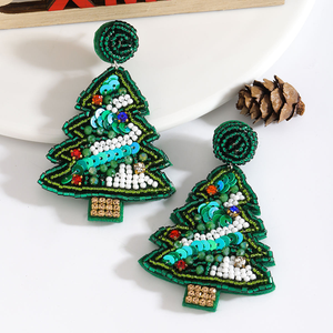 2025 superventas nuevo estilo Navidad bohemio cuentas hechas a mano árbol de Navidad diamantes de imitación de colores pendientes de cuentas de arroz para mujeres - Product Image 3