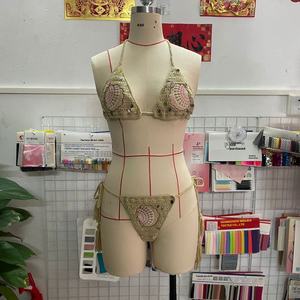 European American Style <b>Sexy</b> 2-Piece <b>Bikini</b> <b>Set</b> Factory Handmade Sequin Embroidery Crochet Lace-up Detail Waist Features Direct - Product Image 2