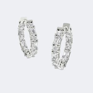 Boucles d'oreilles créoles éternité plaqué or avec diamants de 5,15 carats, forme ronde et mélangée, style barre, pour femme, cadeau de fête, bijoux tendance - Product Image 2