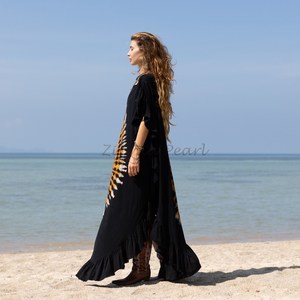 Estilo bohemio Turquía Kaftan Cubrir Túnica larga Cuello redondo Media manga Side Split Mujeres Verano Ocio Vestido Túnicas a granel - Product Image 6