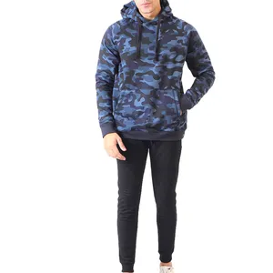 Salva Impex için yüksek kalite özel baskılı Hoodie erkek Camo mavi renk nervürlü manşetleri ve Hem erkekler için mükemmel Fit Hoodie