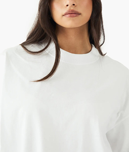 2025 nueva llegada 100% algodón cómodo camiseta de gran tamaño para mujer personalizado DTF impreso Logo blanco sólido para verano camiseta de mujer - Product Image 3