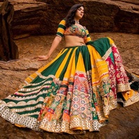 Lehenga Choli con Blusa con Bordado de Espejo y Dupatta para el Festival Indio Navratri, Lehenga Colorida para Mujer, Choli Tradicional