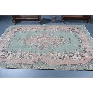 Tapis vintage 5,6 x 8,6 pieds, grand tapis turc, tapis en laine vert à motifs floraux - Product Image 3