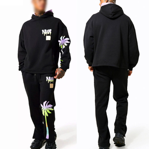 Custom Design Hooded Winter Windproof Solid Breathable <b>Mens</b> Sports <b>Tracksuit</b> <b>Silk</b> Screen Printed 100% Cotton Activewear - Product Image 4