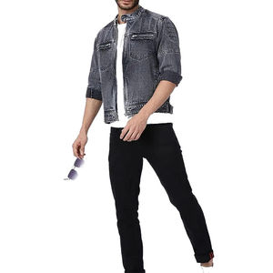 Chaqueta para Hombre, Azul, Lavado Ácido, Estilo Denim, Cuello Alto, Casual, Streetwear, Cierre de Botones, Venta al por Mayor, OEM - Product Image 5