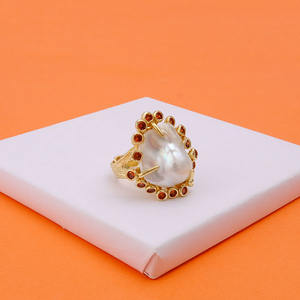 Cz & perle d'eau douce pierres précieuses artisanat anneaux bijoux plaqué or broche réglage réglable pierre naturelle Vintage Boho bijoux - Product Image 3