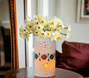 Lámpara de Noche Multiusos de Alabastro Natural con Incrustaciones, Florero de Mármol Tallado a Mano, Lámpara Decorativa de Mármol - Product Image 1