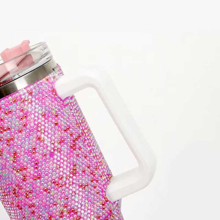 Shiny Rhinestone 40 Oz Tumbler with Handle Lids Large Capacity Thermal ...