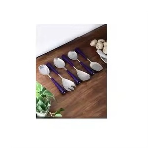 Ensemble de serveurs à salade en acier inoxydable argenté poli miroir avec poignée design Outils à salade écologiques allant au lave-vaisselle - Product Image 2