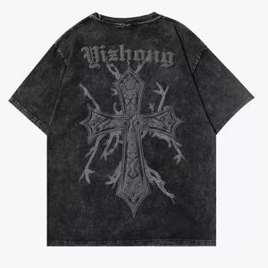 Venta al por mayor 100 algodón lavado ácido camiseta de gran tamaño 250Gsm peso pesado camiseta para hombres personalizado en blanco Vintage camiseta - Product Image 1