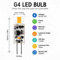 Ampoule LED G4 1W 100lm AC/DC 12V COB blanc chaud sans scintillement, à économie d'énergie, en silicone, pour éclairage de plafond LED, éclairage de placard LED