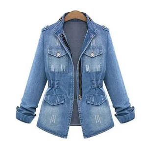 Haute qualité populaire décontracté femmes bleu Denim à manches longues grande taille vestes manteau d'hiver respirant caractéristique lavé traité - Product Image 1