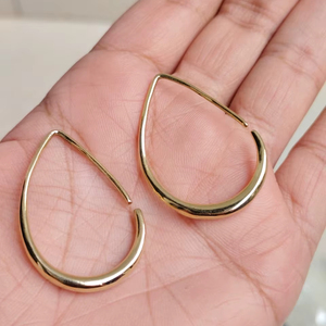 ต่างหูทรงหยดน้ำแบบมินิมอล ทำด้วยมือจากทองเหลืองสไตล์วินเทจ ของขวัญสำหรับผู้หญิง เครื่องประดับ |   เงินสีทองขัดเงา น้ำหนักเบา - Product Image 1