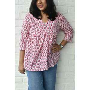 Top Corto de Algodón Popelina Rojo para Mujer, Estampado Floral, Logotipo Bordado a Mano, Ropa de Oficina y Casual, Talla XL - Product Image 6