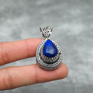 Pendentif Lapis Lazuli Pendentif en argent sterling 925 Pendentif en pierres précieuses Lapis Lazuli Bijoux en argent faits à la main Bijoux Lapis Lazuli Pour - Product Image 5