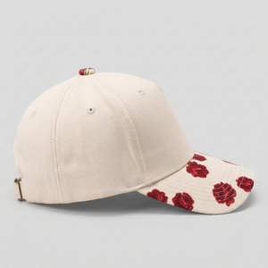 Casquette de baseball vintage style urbain à 5 panneaux, visière florale rose rouge, personnalisable, décontractée, unisexe, 100 % coton, ajustable pour toutes les saisons - Product Image 4