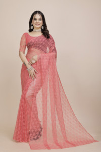 Sari elegante estilo Bollywood listo para usar | Sari de fiesta con estampado floral de seda artística con pieza de blusa sin costuras para mujer - Product Image 2