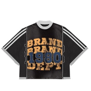 Top tendance Logo personnalisé Vintage coton Streetwear poids lourd lavage à l'acide soleil délavé ourlet coupe coudre épissage t-shirt pour hommes - Product Image 3