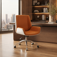 Chaise de bureau de direction moderne Tan, pivotante, avec coque latérale blanche, base chromée et roulettes
