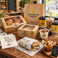 AT PACK Ensemble d'emballages personnalisés pour boulangerie à emporter avec sacs en papier, boîtes à gâteaux, gobelets à café, papier d'emballage et fournitures à emporter pour café