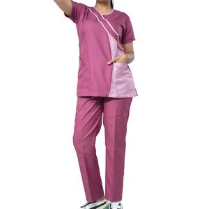 Ensemble de blouses médicales élégantes violettes pour femmes uniformes d'hôpital extensibles en polyester confortables avec tissu en toile pour chemise et pantalon en dentelle - Product Image 1