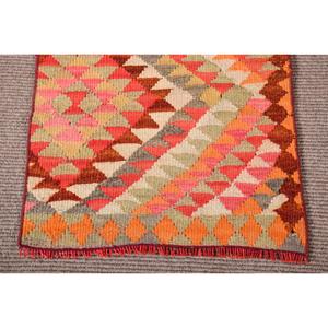Tapis Kilim 1,7 x 2,6 pieds, tapis turc vintage, tapis patchwork orange rouge - Product Image 5