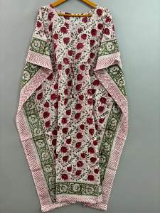 Vestido caftán hecho a mano de algodón con estampado Jaipuri, ropa de dormir con estampado de bloques de flores, Top largo, abrigo de playa, Maxi 100% algodón Natural - Product Image 5