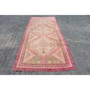 พรมวินเทจสไตล์ตุรกี ขนาด 4.3x10.2 ฟุต พรมลายดอกไม้สีชมพูขนาดใหญ่ - Product Image 1