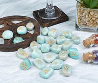 Fournisseur direct d'un ensemble de runes en amazonite polie, formes roulées, efficaces pour la communication et la vérité, artisanat en cristal métaphysique
