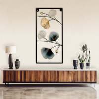Décoration Murale Rectangulaire en Métal Motif Feuille Épanouie 12x24 Pouces, Acier Inoxydable Luxe Style Art Déco Multicolore, Design Végétal pour la Maison