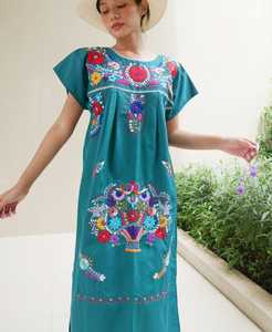 Vestido maxi de algodón de manga larga mexicano con bordado a mano natural sólido Vintage elegante más elegante - Product Image 2