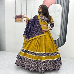 Traditional 6 Meter Flair Lehenga Choli with Heavy Thread Sequence Embroidery and <b>Ribbon</b> Lumpi Lace Border for Festive Parties - Product Image 4