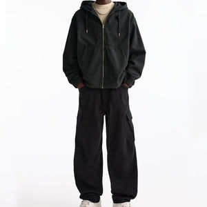 Pantalones acampanados sueltos Unisex, pantalones holgados rectos personalizados para hombre, pantalones Cargo de lona de sarga de algodón pesado con múltiples bolsillos - Product Image 2