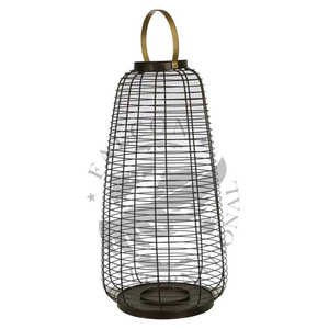 Lanterne rectangulaire moderne à long pilier Base en bois avec cadre métallique de couleur noire pour la décoration de Noël - Product Image 6