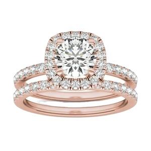 แหวนเพชรสำหรับงานแต่งงานทรงกลมพลอยกะรัต2.0กะรัตแหวนทอง14K พร้อมด้วยสายเพชรครึ่งเม็ด - Product Image 1