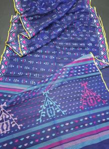 Venta superior caliente Deshi Dhakai Jamdani Sharee calidad de exportación para mujeres JAMDANI tela azul cielo dorado azul de Bangladesh - Product Image 4