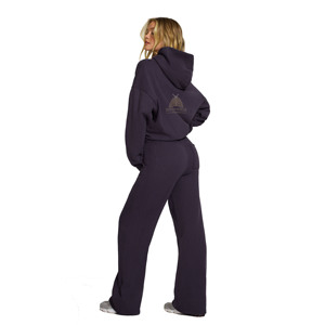 Vente chaude femmes deux pièces tenues à manches longues polaire survêtement pull culture survêtement ensemble survêtement à capuche 100% coton hiver - Product Image 3