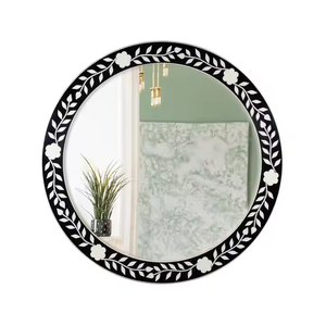 Vente chaude Personnalisé Conçu Os Incrustation Mur Miroir Décoratif Haute Qualité Arrondi Bois Résine Incrustation Moderne par croissant artisanat - Product Image 1