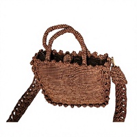 Sac à bandoulière en rotin tissé vintage marron pour femmes ANA Madagascar, portable, capacité de 1 à 1,9 L, pour les voyages et l'usage quotidien